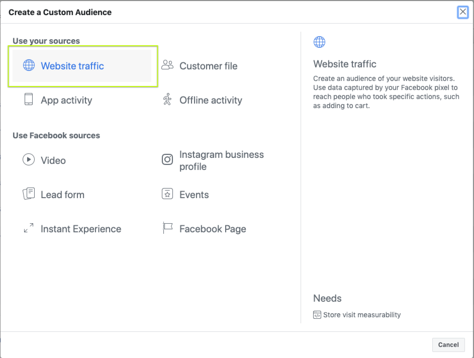 creare un pubblico personalizzato per la propria Facebook Ads - step 2